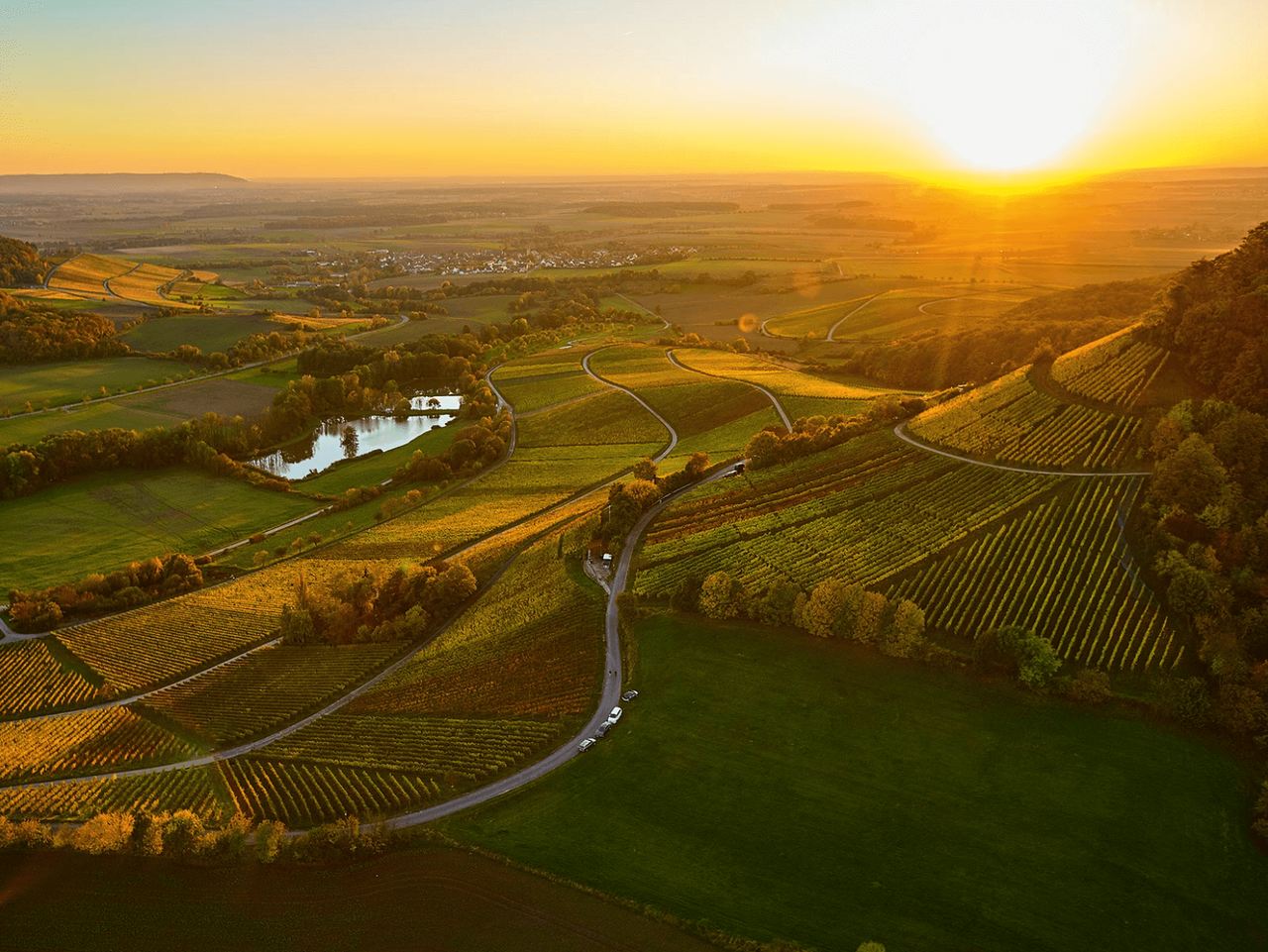Hahn Media Luftaufnahme Sonnenuntergang Sunset Franken